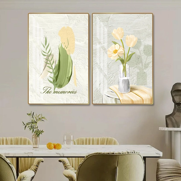 Tranh Treo Tường Bộ 2 Tấm Hoa Lá Nghệ Thuật