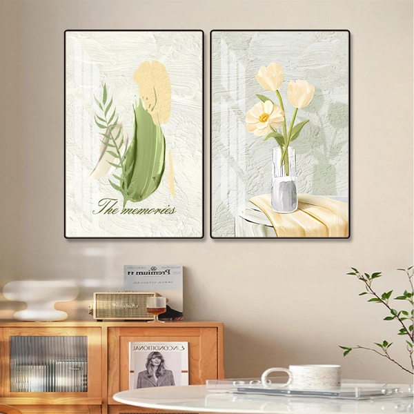 Tranh Treo Tường Bộ 2 Tấm Hoa Lá Nghệ Thuật