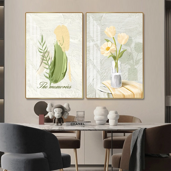 Tranh Treo Tường Bộ 2 Tấm Hoa Lá Nghệ Thuật