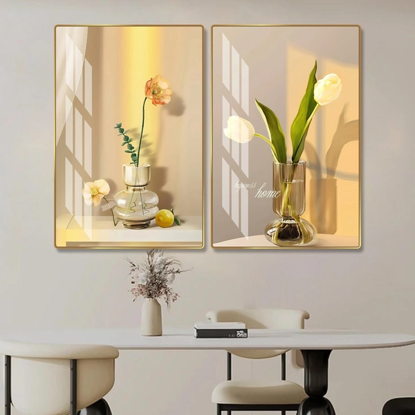 Tranh Treo Tường Bộ 2 Tấm Hoa Lá Nghệ Thuật