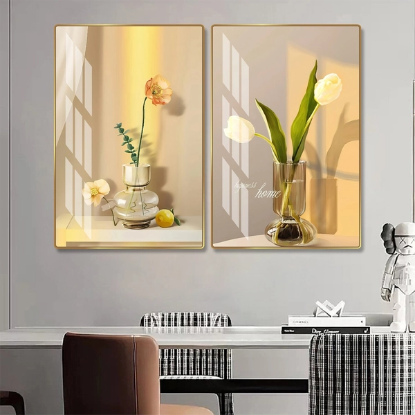 Tranh Treo Tường Bộ 2 Tấm Hoa Lá Nghệ Thuật