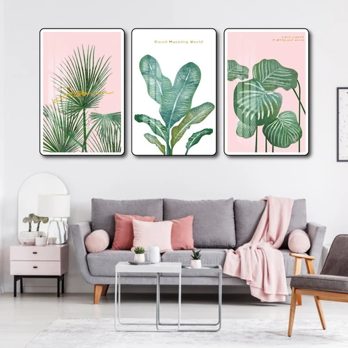 Tranh 3 Tấm Treo Tường Lá Xanh Nghệ Thuật