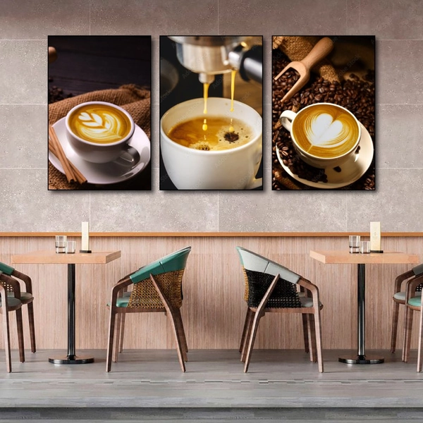 Tranh 3 Tấm Treo Tường Coffee Nghệ Thuật Mẫu 9