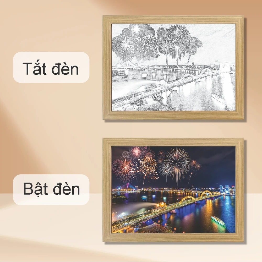 Tranh Đèn Led 3D Đổi Màu 3 Chế Độ Đà Nẵng Trong Đêm Lễ Hội Pháo Hoa