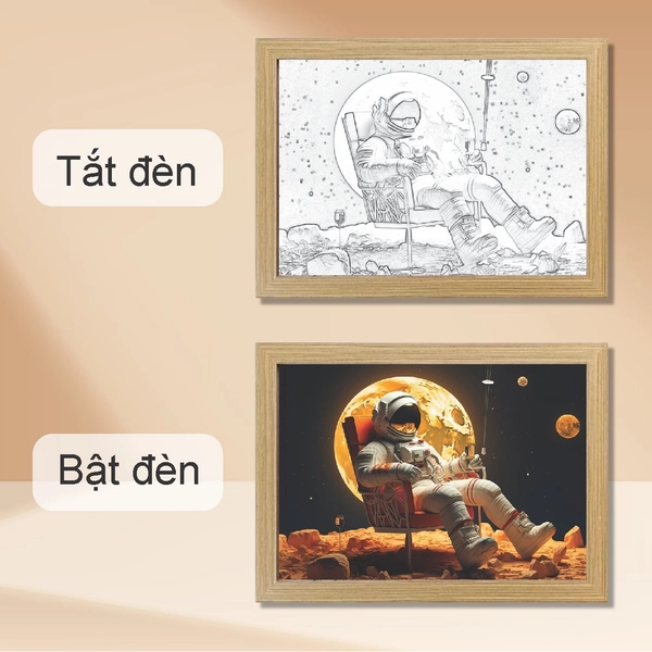 Tranh Đèn Led 3D Đổi Màu 3 Chế Độ Phi Hành Gia Ngồi Trên Mặt Trăng