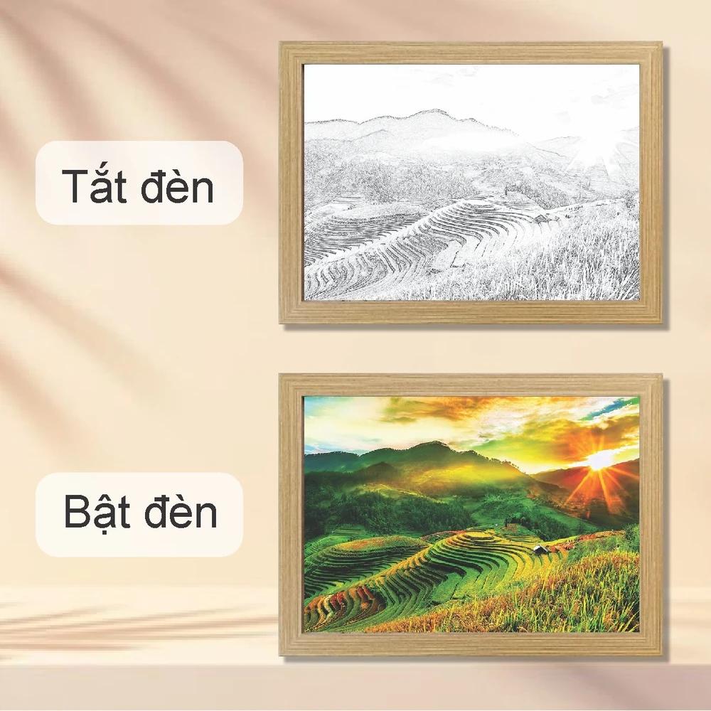 Tranh Đèn Led 3D Đổi Màu 3 Chế Độ Phong Cảnh Ruộng Bậc Thang Tây Bắc