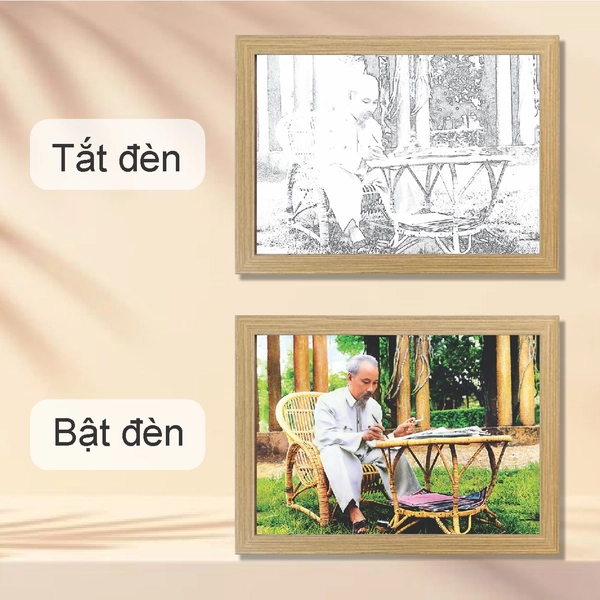 Tranh Đèn Led Tráng Gương 3D Đổi Màu 3 Chế Độ Chủ Tịch Hồ Chí Minh