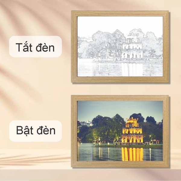 Tranh Đèn Led Acrylic 3D Đổi Màu 3 Chế Độ Phong Cảnh Hồ Gươm