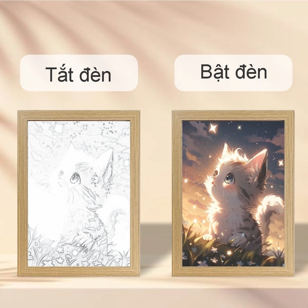 Tranh Đèn Led Acrylic 3D Đổi Màu 3 Chế Độ Chú Mèo Đáng Yêu