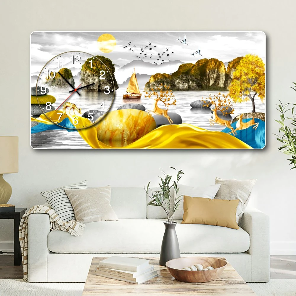 Tranh Đồng Hồ Nổi 3D Những Chú Hươu Vàng Hòa Quyện Giữa Thiên Nhiên