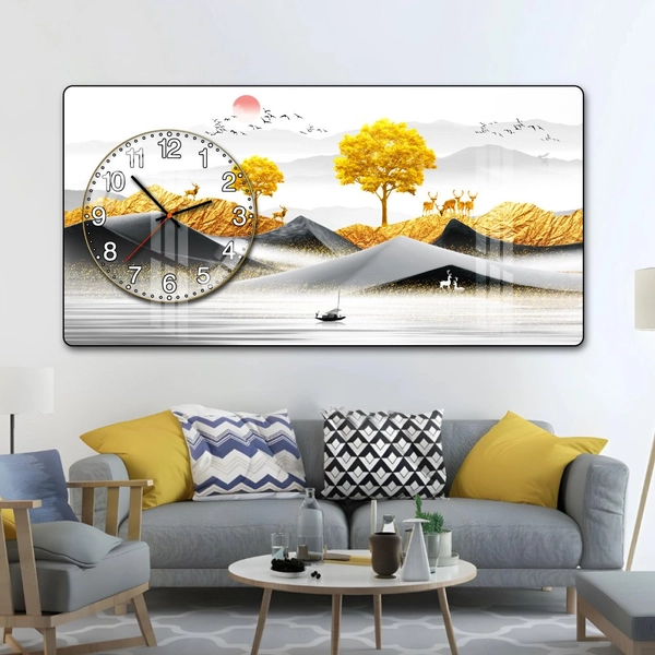 Tranh Đồng Hồ Nổi 3D Phong Cảnh Núi Non Trùng Điệp