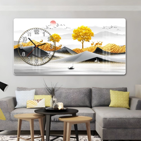 Tranh Đồng Hồ Nổi 3D Phong Cảnh Núi Non Trùng Điệp