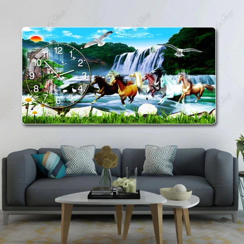 Tranh Đồng Hồ Nổi 3D Mã Đáo Thành Công Bên Thác Nước Hùng Vĩ