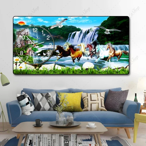 Tranh Đồng Hồ Nổi 3D Mã Đáo Thành Công Bên Thác Nước Hùng Vĩ