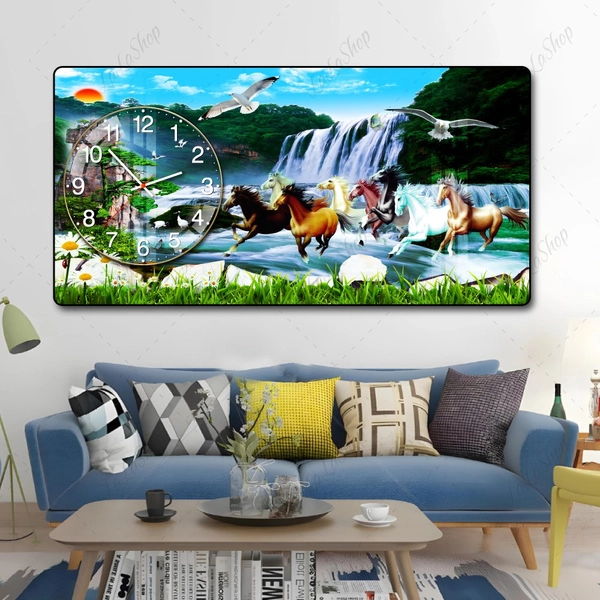 Tranh Đồng Hồ Nổi 3D Mã Đáo Thành Công Bên Thác Nước Hùng Vĩ