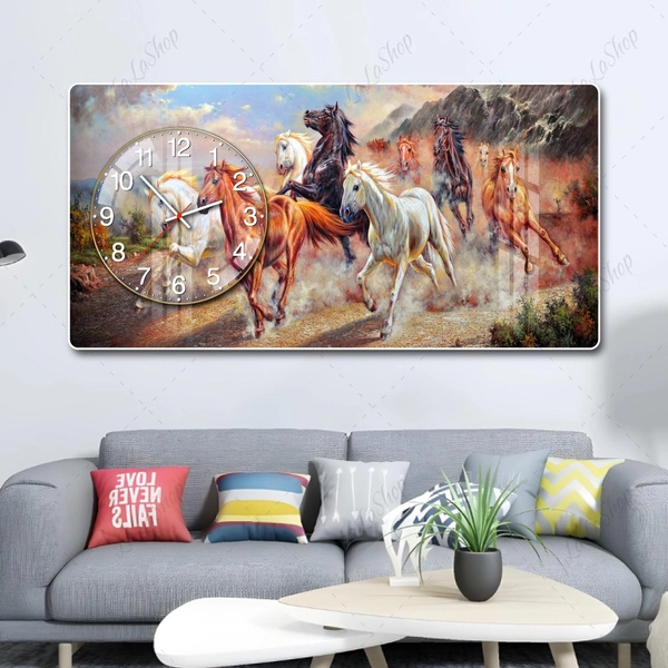 Tranh Đồng Hồ Nổi 3D Đàn Ngựa Phi Nước Đại