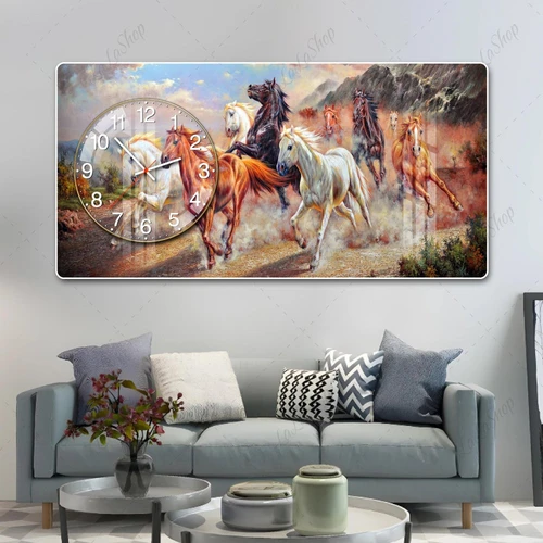 Tranh Đồng Hồ Nổi 3D Đàn Ngựa Phi Nước Đại