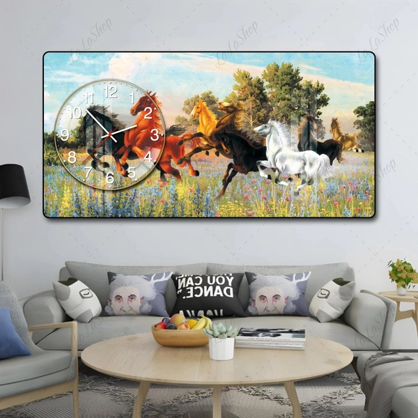 Tranh Đồng Hồ Nổi 3D Mã Đáo Thành Công Và Cánh Đồng Hoa