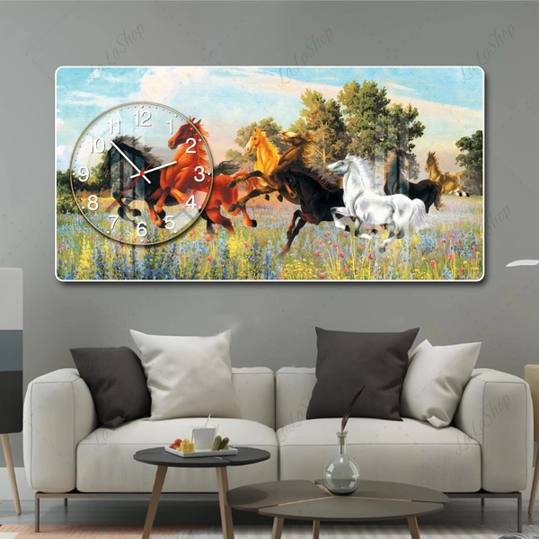 Tranh Đồng Hồ Nổi 3D Mã Đáo Thành Công Và Cánh Đồng Hoa