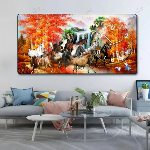 Tranh Đồng Hồ Nổi 3D Mã Đáo Thành Công Và Mùa Thu Vàng