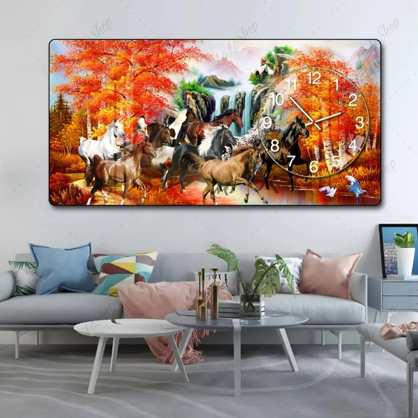 Tranh Đồng Hồ Nổi 3D Mã Đáo Thành Công Và Mùa Thu Vàng