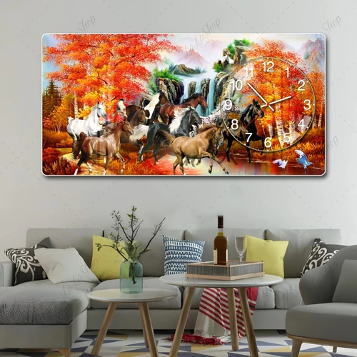 Tranh Đồng Hồ Nổi 3D Mã Đáo Thành Công Và Mùa Thu Vàng