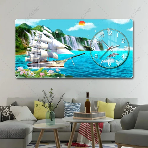 Tranh Đồng Hồ Nổi 3D Mã Đáo Thành Công Và Thác Nước Hùng Vĩ