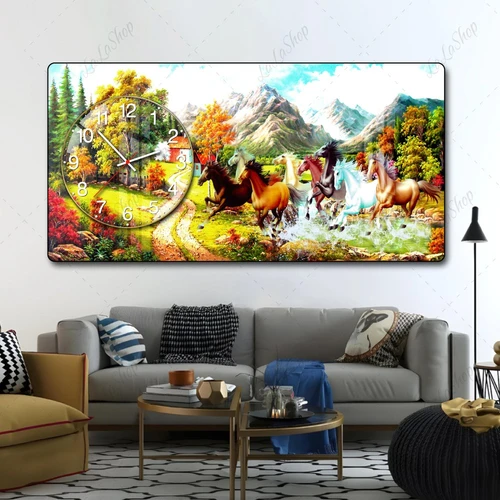 Tranh Đồng Hồ Nổi 3D Mã Đáo Thành Công Và Thiên Nhiên Tươi Đẹp