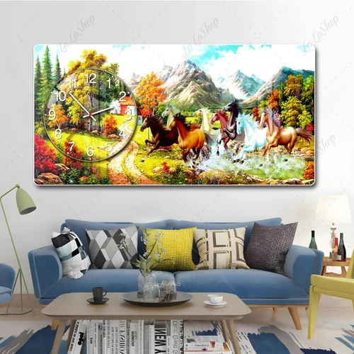 Tranh Đồng Hồ Nổi 3D Mã Đáo Thành Công Và Thiên Nhiên Tươi Đẹp