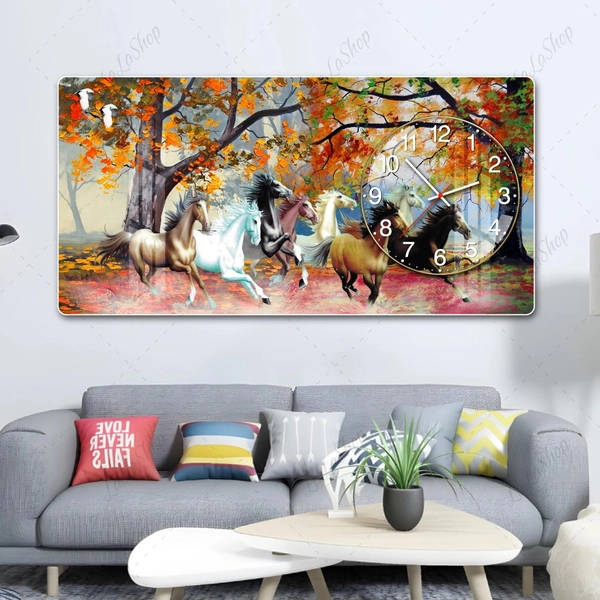 Tranh Đồng Hồ Nổi 3D Phi Mã Thắng Lợi Sắc Thu Hoàng Kim