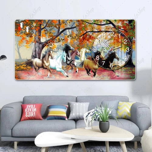 Tranh Đồng Hồ Nổi 3D Phi Mã Thắng Lợi Sắc Thu Hoàng Kim