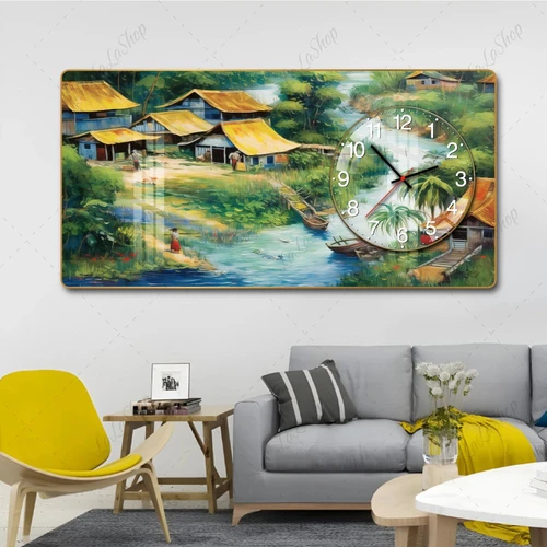 Tranh Đồng Hồ Nổi 3D Dòng Sông Ký Ức Và Ngôi Nhà Xưa