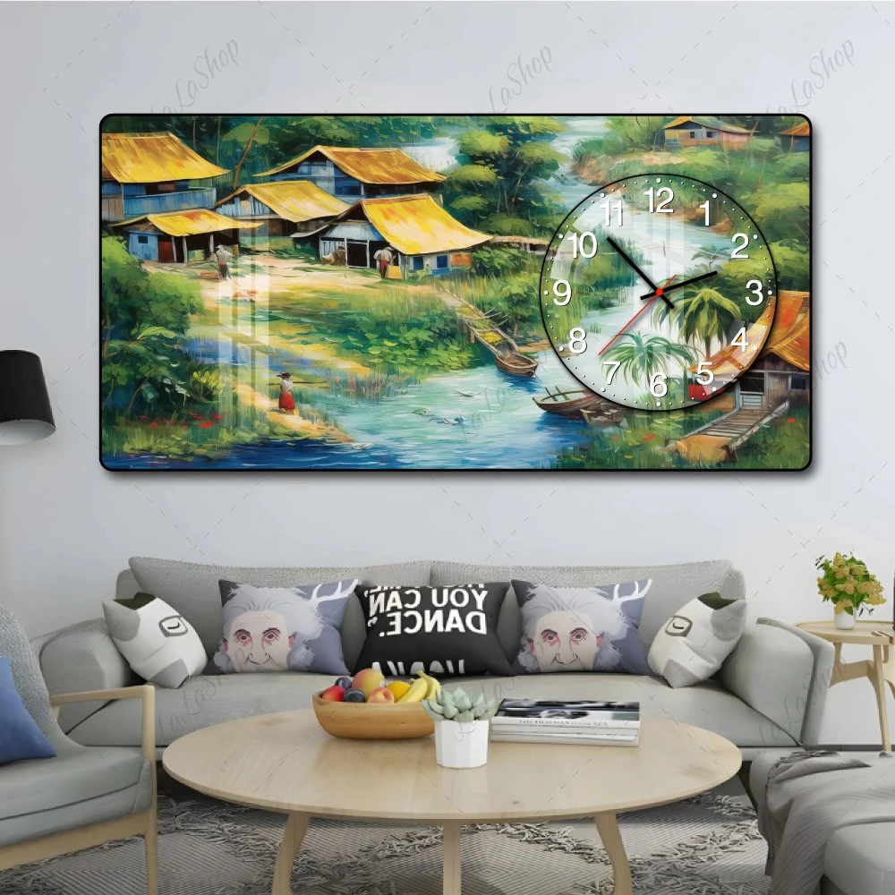 Tranh Đồng Hồ Nổi 3D Dòng Sông Ký Ức Và Ngôi Nhà Xưa