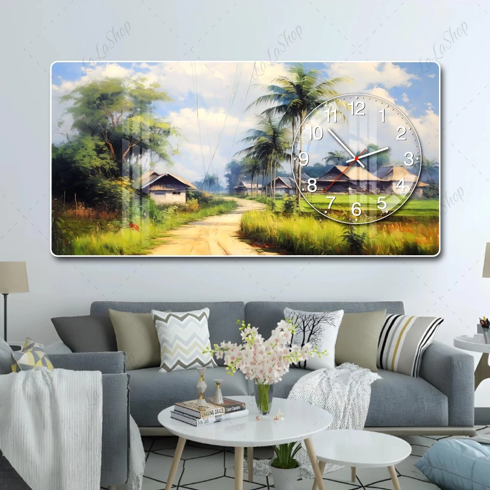 Tranh Đồng Hồ Nổi 3D Đường Làng Quê Thanh Bình