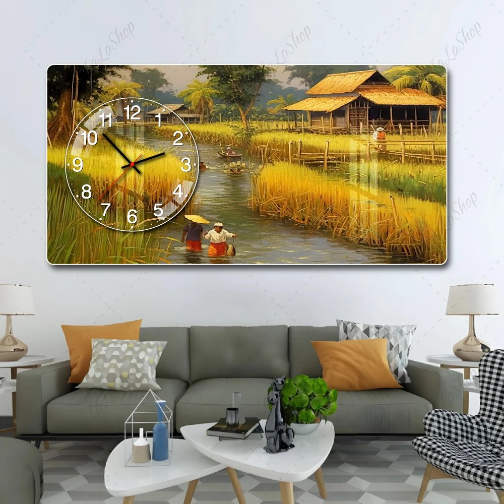 Tranh Đồng Hồ Nổi 3D Tuổi Thơ Trên Đồng Lúa Chín