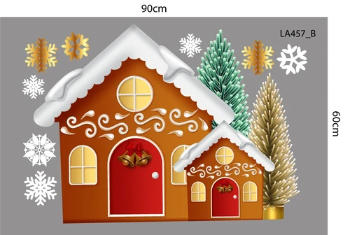 Combo Decal Trang Trí Noel Ngôi Nhà Và Cây Thông Vàng May Mắn 2025