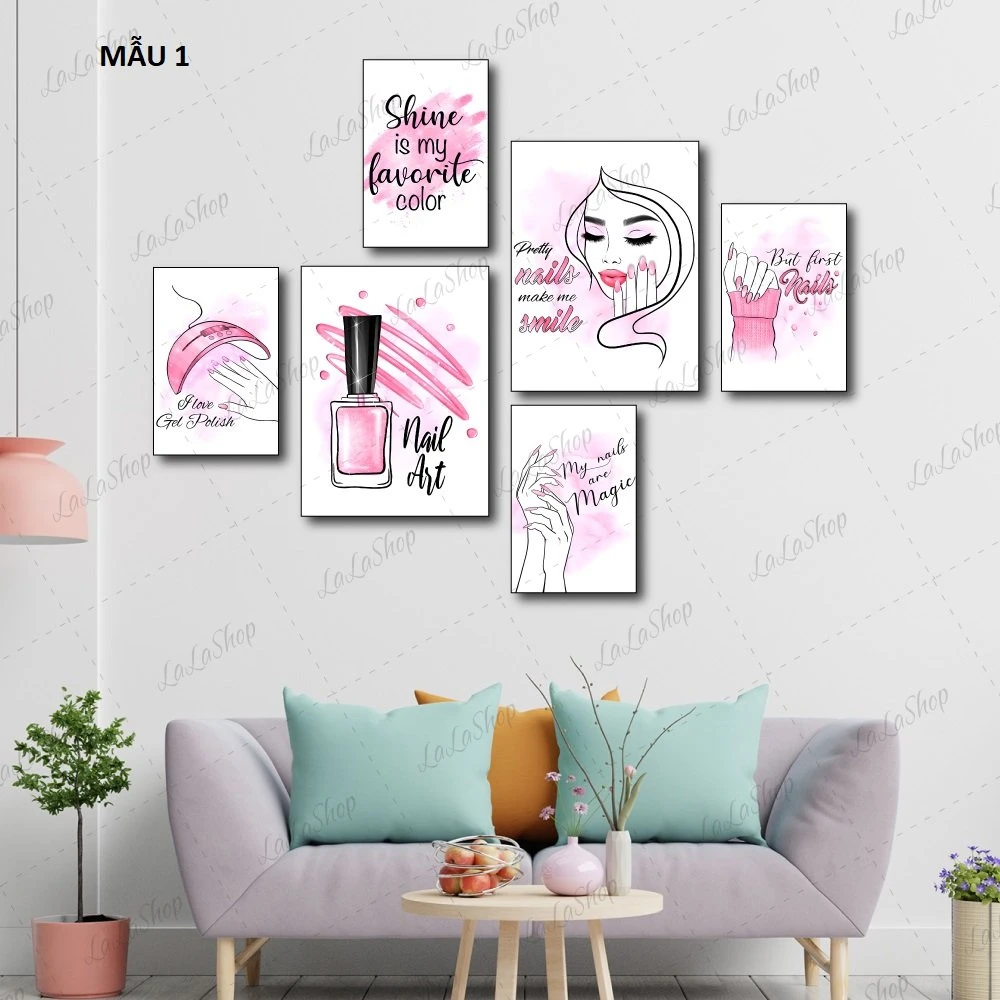 Set 5 Tranh Dán Tường Nail Spa Nghệ Thuật Sáng Tạo Có Keo Sẵn