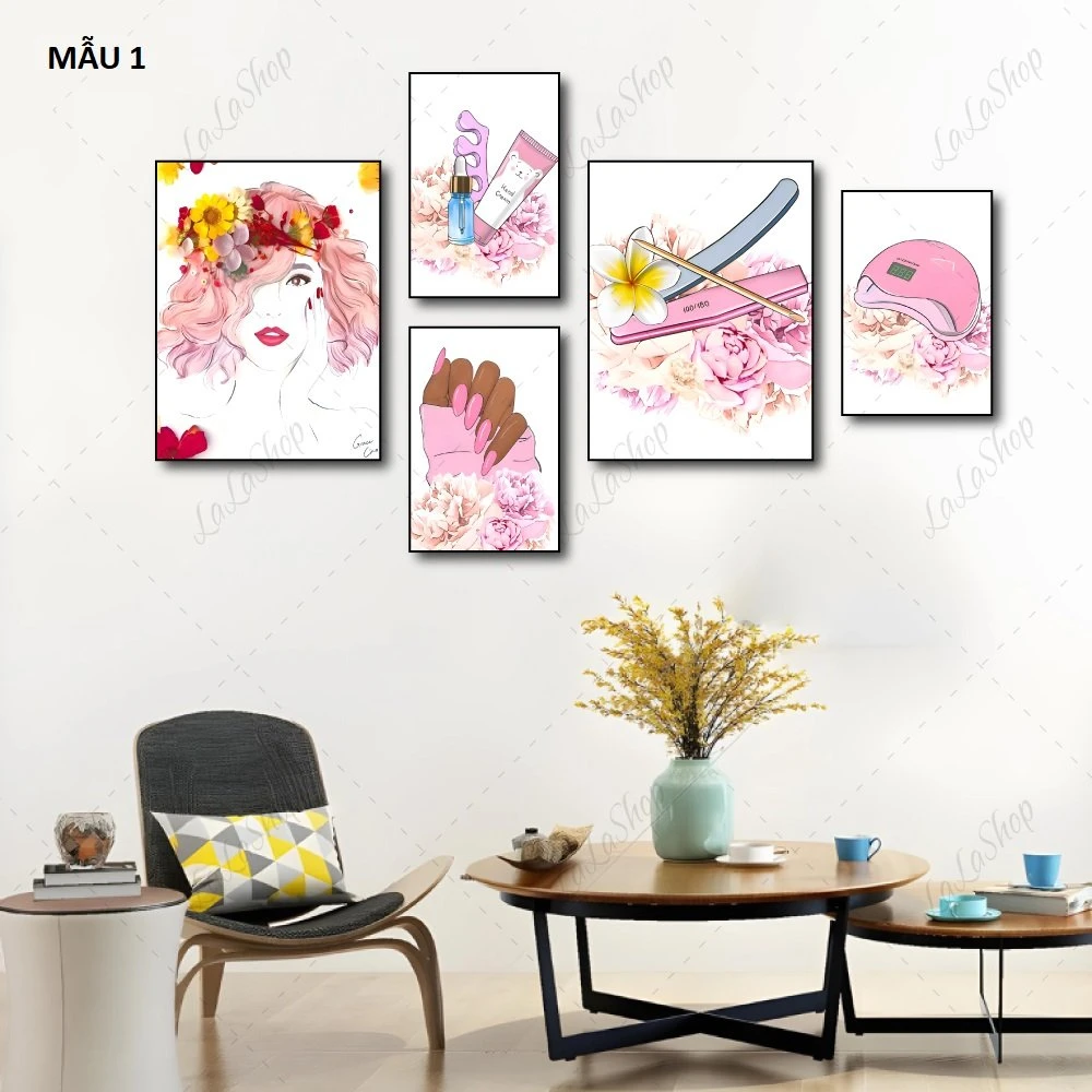 Set 5 Tranh Dán Tường Bình Hoa Và Lá Nghệ Thuật Có Keo Sẵn