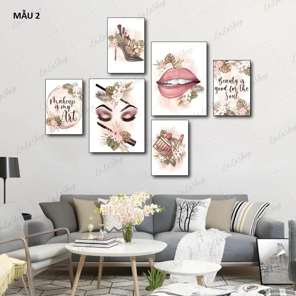 Set 5 Tranh Dán Tường Nail Spa Nghệ Thuật Sáng Tạo Có Keo Sẵn