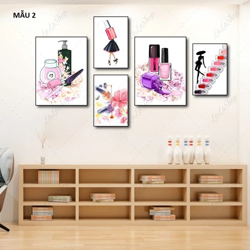 Set 5 Tranh Dán Tường Bình Hoa Và Lá Nghệ Thuật Có Keo Sẵn