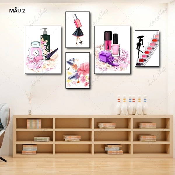 Set 5 Tranh Dán Tường Nail Spa Sang Trọng Nghệ Thuật Có Keo Sẵn