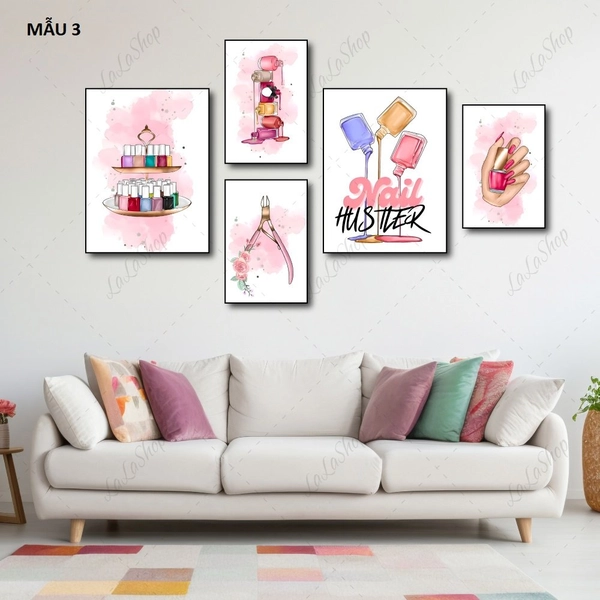 Set 5 Tranh Dán Tường Nail Spa Sang Trọng Nghệ Thuật Có Keo Sẵn