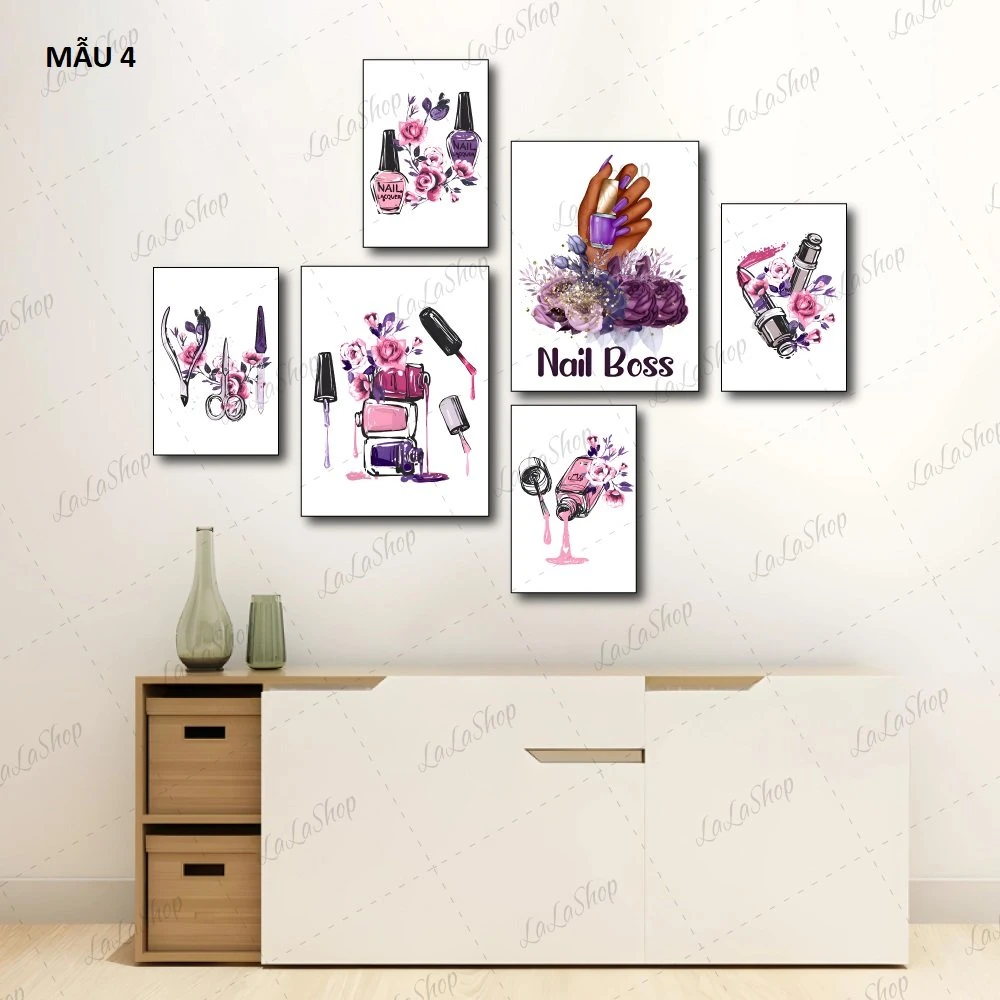 Set 5 Tranh Dán Tường Nail Spa Nghệ Thuật Sáng Tạo Có Keo Sẵn