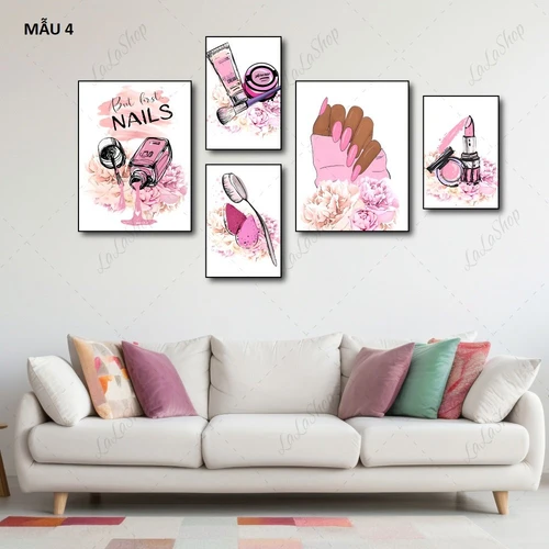 Set 5 Tranh Dán Tường Bình Hoa Và Lá Nghệ Thuật Có Keo Sẵn