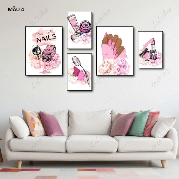 Set 5 Tranh Dán Tường Nail Spa Sang Trọng Nghệ Thuật Có Keo Sẵn
