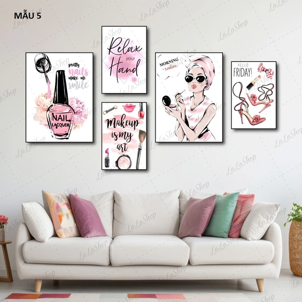 Set 5 Tranh Dán Tường Nail Spa Sang Trọng Nghệ Thuật Có Keo Sẵn