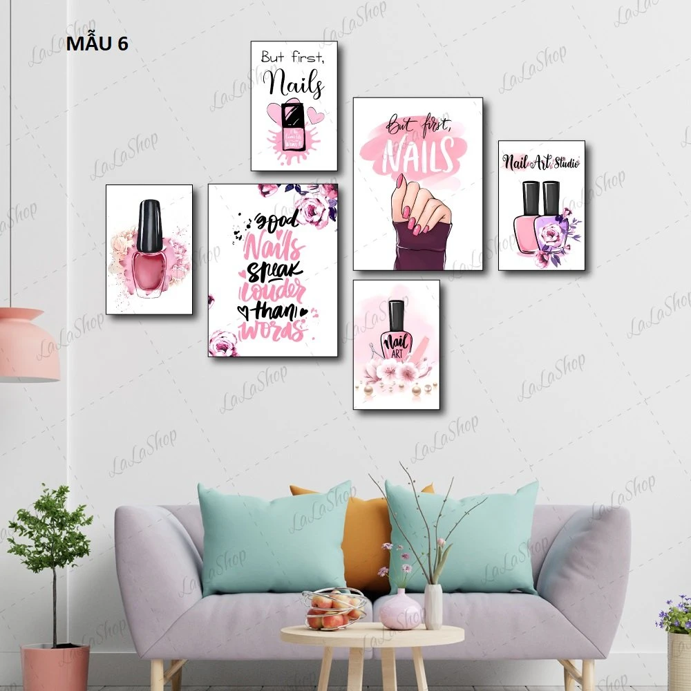 Set 5 Tranh Dán Tường Nail Spa Nghệ Thuật Sáng Tạo Có Keo Sẵn