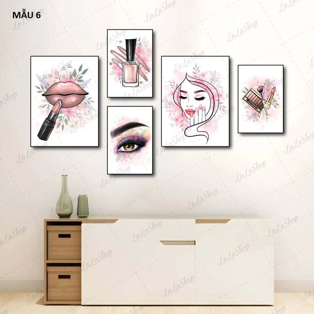 Set 5 Tranh Dán Tường Bình Hoa Và Lá Nghệ Thuật Có Keo Sẵn