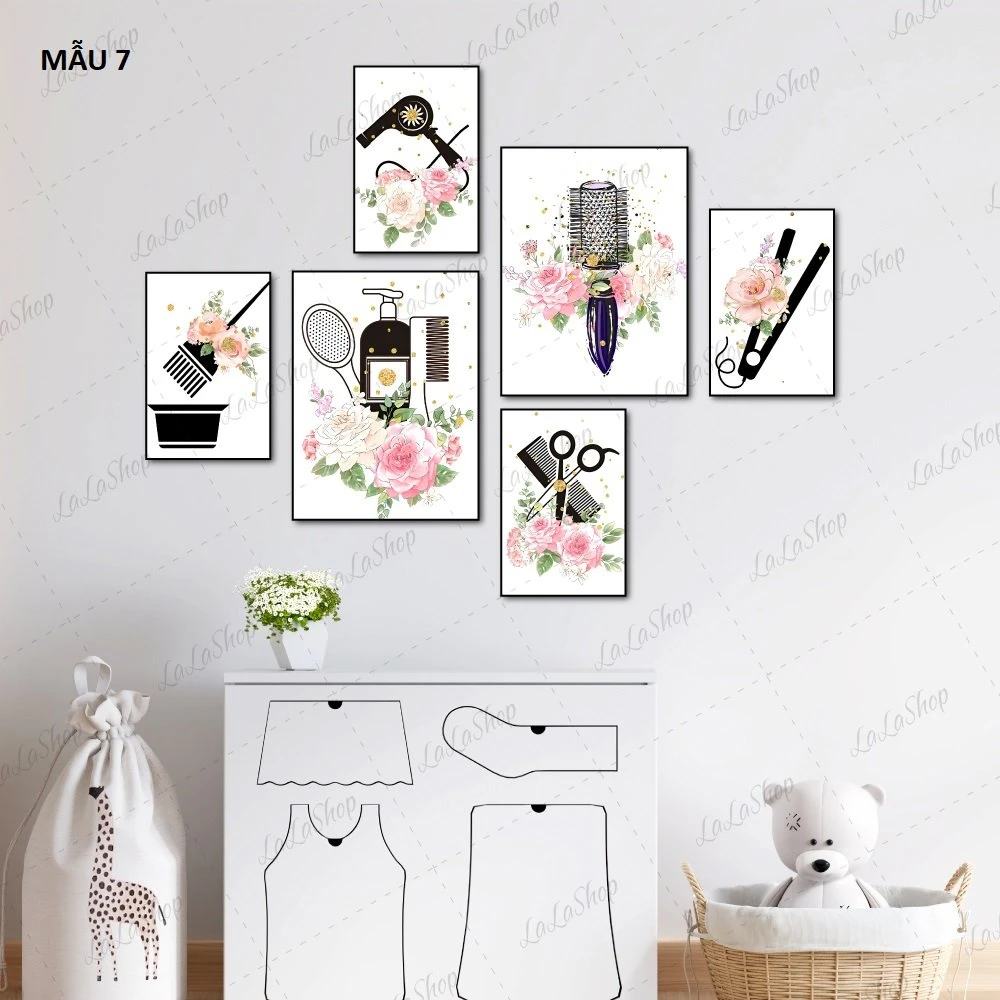 Set 5 Tranh Dán Tường Nail Spa Nghệ Thuật Sáng Tạo Có Keo Sẵn