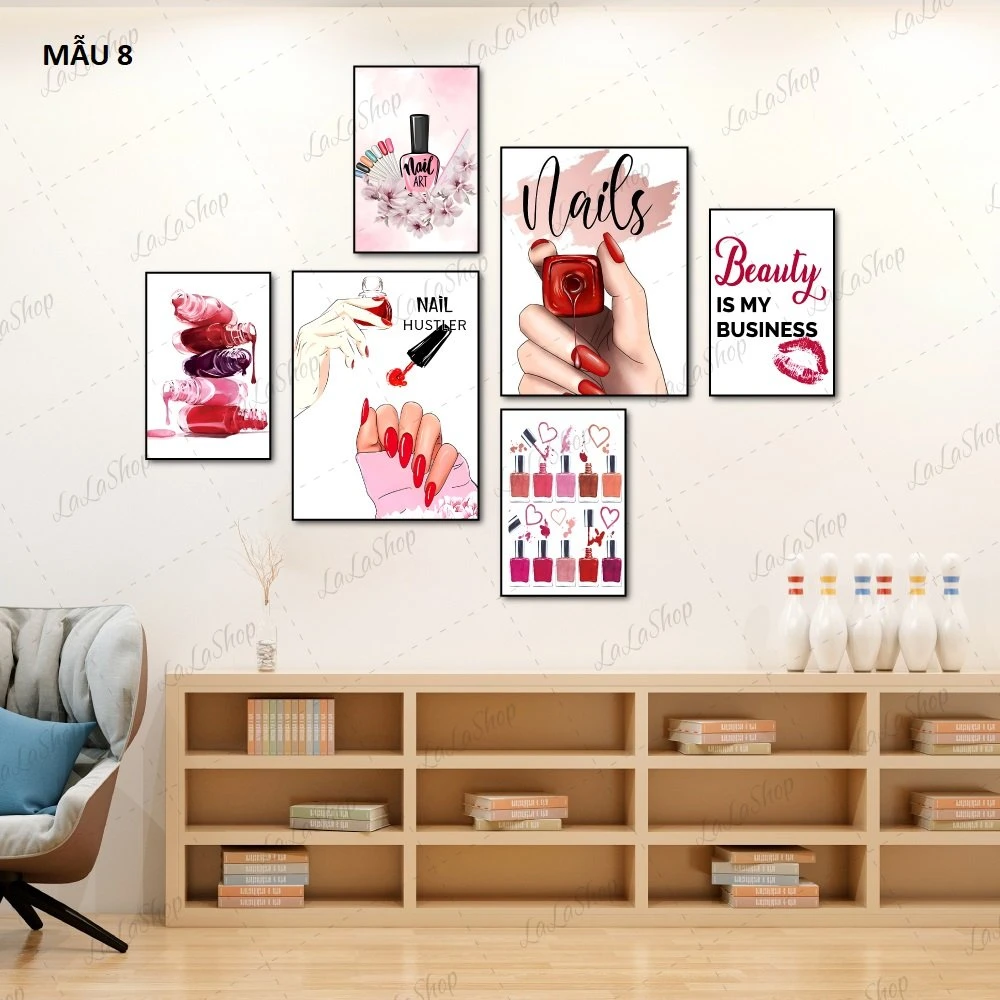 Set 5 Tranh Dán Tường Nail Spa Nghệ Thuật Sáng Tạo Có Keo Sẵn